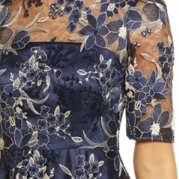 NWT Eliza J Sequin Floral Embroidery Fit & Flare Cocktail Midi Dress, Sz 6 - Picture 2 of 5